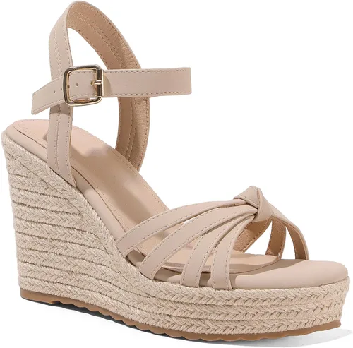Vista 13 de mikarka Sandalias de tacón de cuña para mujer: alpargatas con plataforma de Tacón de cuña de 3.94"/Nubuck negro