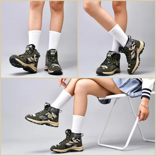 Vista 7 de Qiucdzi Botas de nieve de invierno para hombre, con forro de piel cálida, antideslizantes, para exteriores, zapatos de trekking antideslizantes