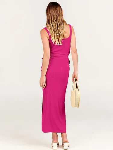 Vista 5 de ANRABESS Vestido de verano sin mangas con cuello redondo para mujer, ajustado, ajustado, con abertura fruncida