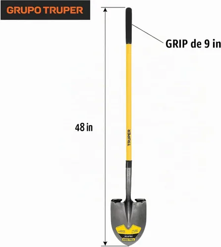 Vista 2 de Truper 31198, Tru Pro - Pala de punta redonda, mango de fibra de vidrio, empuñadura de 10 pulgadas, 48 pulgadas