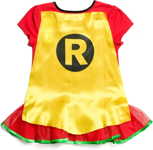 Vista 8 de DC Comics Robin - Camiseta de cosplay para niñas, leggings y capa de 3 piezas para niños pequeños a grandes