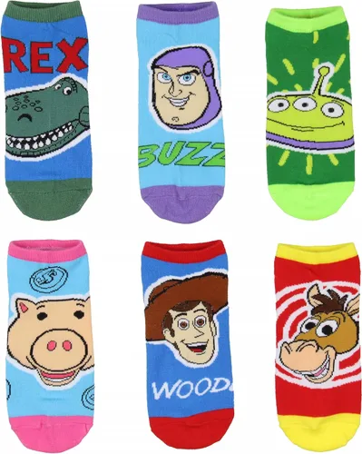 Vista 2 de Disney Toy Story Character Faces Woody Buzz Light Year Rex Bullseye - Calcetines de tobillo invisibles, paquete de 6 pares, Varios