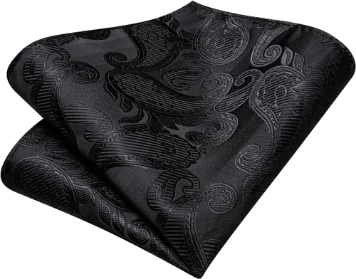 Vista 270 de Hi-Tie Corbatas de seda para hombre, diseño de cachemira a rayas, con bolsillo, gemelos cuadrados, conjunto formal de negocios