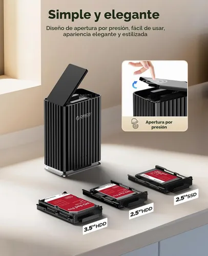 Vista 2 de ORICO Caja de disco duro de 2 bahías USB C Plug and Play DAS Backup con adaptador de corriente de 12V/4A Máximo 2* 22TB de almacenamiento para base