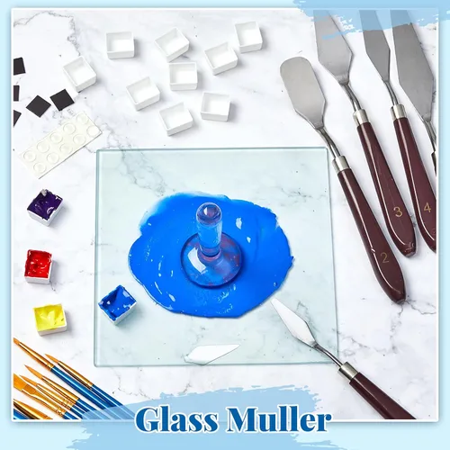 Vista 2 de Nuanchu 109 piezas de pintura de acuarela, losa Muller de vidrio, cuchillos de dibujo y medias sartenes de acuarela con rayas magnéticas para dibujo