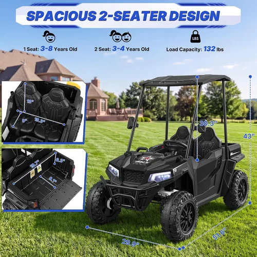 Vista 2 de Carrito de golf para niños de 24 V, carrito de golf para niños de 800 W con Negro
