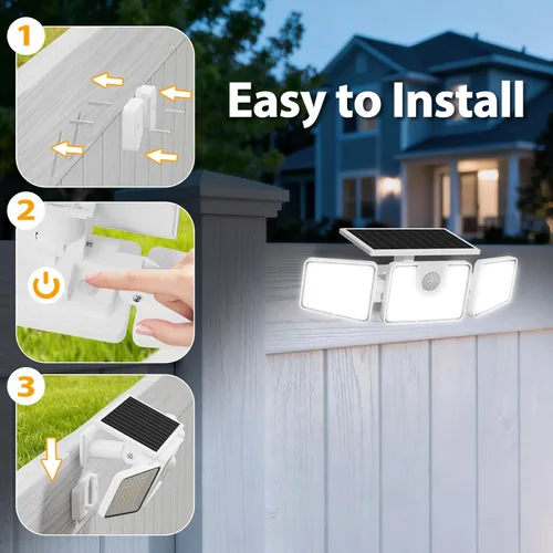 Vista 5 de INCX 156 luces LED solares de movimiento para exteriores, paquete de 2, 3 cabezales de luces solares de seguridad con sensor de movimiento IP65