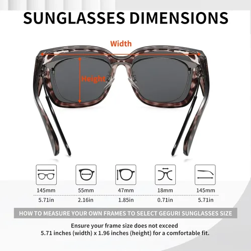 Vista 3 de GEGURI Lentes de sol polarizados para mujeres y hombres, lentes de sol cuadrados de moda envolventes con protección UV400 para conducir