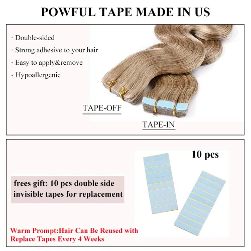 Vista 5 de Extensiones adhesivas de cabello humano 100% Remy, cinta adhesiva de doble cara de 12 a 24 pulgadas, trama de piel sin costuras, largas y lacias, 40