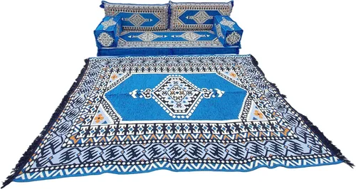Vista 14 de arabicsofa Juego de sofá árabe en forma de U - Asiento modular azul real para habitación de invitados