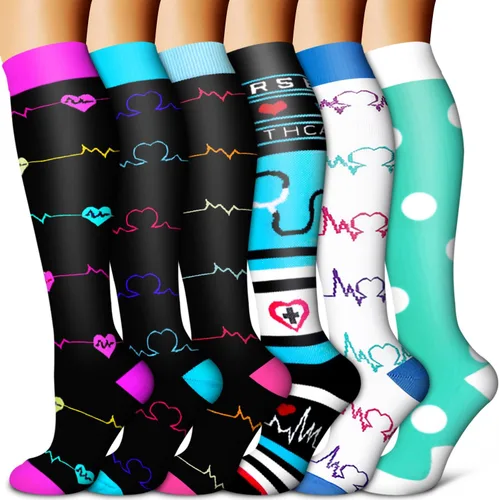 Vista 21 de Copper Compression Socks for Women & Men (6 pairs) - Best Support for Nurses, Running, Hiking, Recovery 01 Rayas Negras