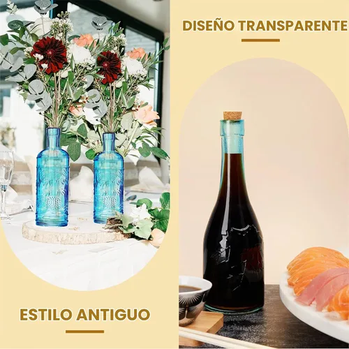 Vista 5 de BULK PARADISE Botellas de vidrio azul surtido con corchos, paquete de 6, 2.5 x 9 pulgadas, 16 onzas