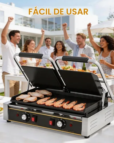 Vista 13 de Panini Press comercial - Parrilla eléctrica Panini de 3600 W, acero inoxidable, controles de temperatura duales, prensa doble sándwich con sartén