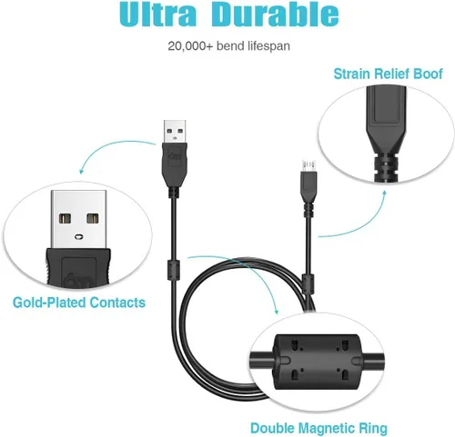 Vista 4 de 6amLifestyle Cable de carga para controlador PS4 de 10 pies carga y reproducción micro USB extra largo para Playstaion 4 Xbox One controladores