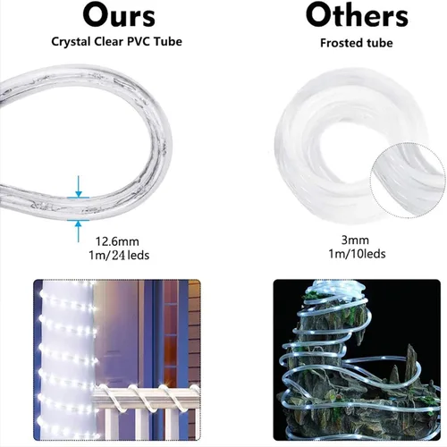 Vista 4 de Serie de luces LED de 50 pies con 360 luces LED, tubo flexible conectable con 8 modos, iluminación LED a prueba de agua para interiores
