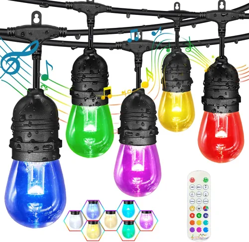 Vista 10 de GANA - Tira de luces LED para exteriores de 12V de bajo voltaje y segura, 48 pies, 15 bombillas inastillables, 2200K, luz blanca cálida