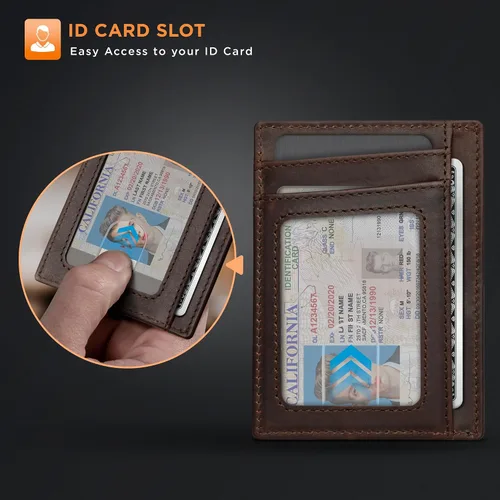 Vista 6 de SERMAN BRANDS RFID Blocking Slim Minimalist Mens Front Pocket Wallet. Thin Card Holder. Full Grain Leather Wallets for Men