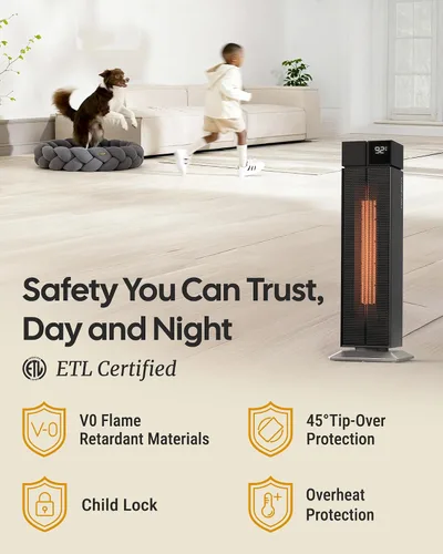 Vista 2 de Calentador de espacio para habitación grande, calentadores eléctricos de 25 pulgadas para uso en interiores con oscilación de 120°, 3 niveles