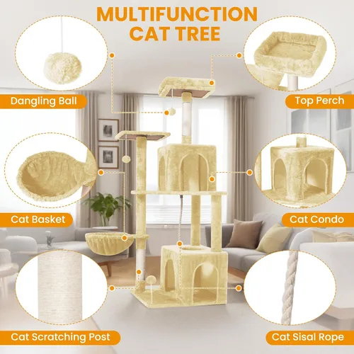 Vista 5 de Árbol para gatos, torre de gato de 54 pulgadas para gatos de interior, condominio de felpa de varios niveles para gatos con postes rascadores