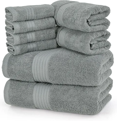 Vista 19 de Set de toallas Premium 700 GSM, 8 piezas; 2 toallas de baño, 2 toallas de mano y 4 paños, algodón, lavable a máquina, calidad de hotel, supersuave