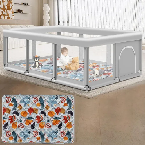 Vista 11 de Corralito de juegos para bebés y niños pequeños de 50 x 50 pulgadas, patios de juegos para interiores y exteriores, corral de juego de seguridad