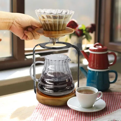 Vista 2 de SOTECH Juego de cafetera con soporte para gotero, filtros de café, molinillo de café de papel, regalo para los amantes del café Negro
