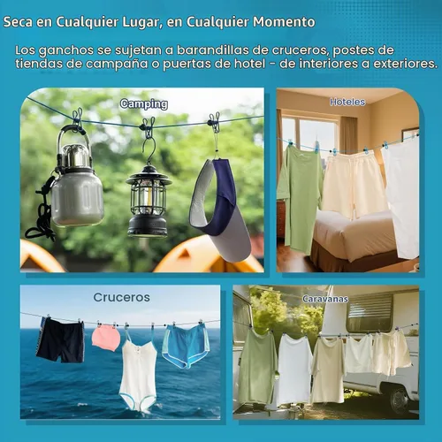 Vista 3 de Paquete de 2 tendederos retráctiles de viaje portátil, juego de línea de ropa de camping