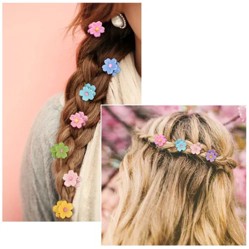 Vista 5 de Ahoney 10 pinzas pequeñas para el cabello, lindas pinzas de 0.77 pulgadas con margaritas de flores para mujeres y niñas, coloridos pasadores