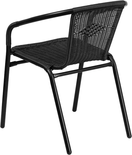 Vista 8 de Flash Furniture Lila Mesa Cuadrada de Vidrio y Metal de 28'' con Bordes de Ratán Negro y 2 Sillas Apilables de Ratán Negro