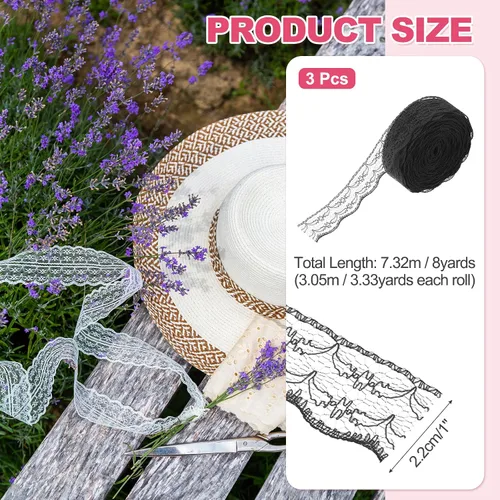 Vista 2 de MECCANIXITY 8 Yard Lace Trim Ribbon, 0.9 Inch Wide Vintage Floral Pattern Crochet Lace Edge Ribbon Trimming for DIY Sewing Crafts Gift Wrap Wedding