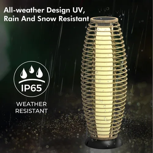 Vista 5 de Solar Yard Lámpara de pie para exteriores, luces de patio, farol con energía solar, resistente a la intemperie, luces de mimbre para terraza