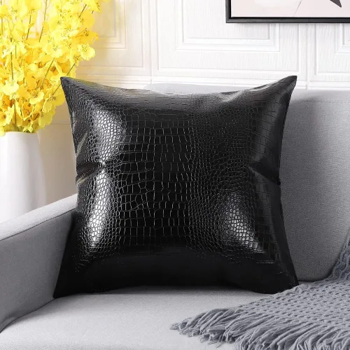 Vista 2 de Artscope Fundas de almohada para sofá, decoración del hogar, cocodrilo teñido liso, piel sintética, ambos lados, 20 x 20 pulgadas, 19.7 x 19.7 in