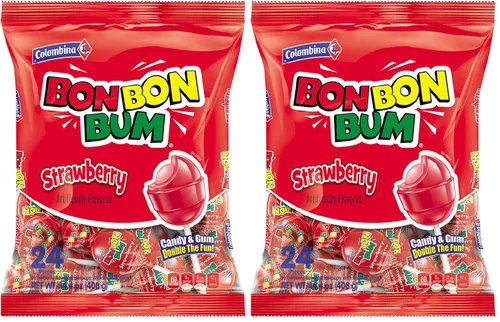 Vista 13 de Colombina Bon Bon Bum - Paletas de fresa, caramelos duros de frutas, paletas de fresa dulces envueltas individualmente, 24