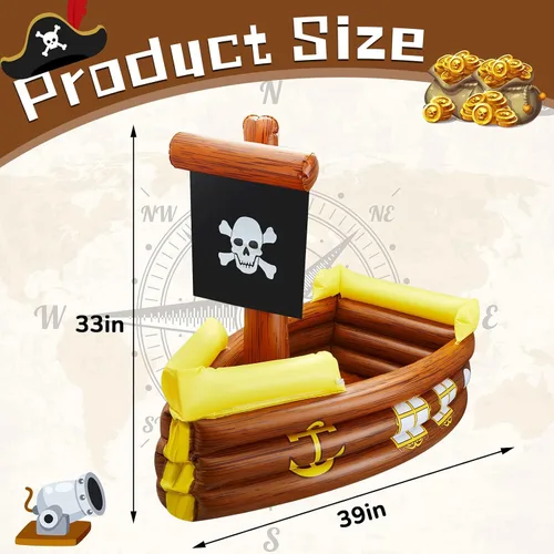 Vista 2 de Cunhill Enfriador hinchable de barco pirata de Halloween, enfriador hinchable para decoración de fiesta de cumpleaños Gasparilla, suministros
