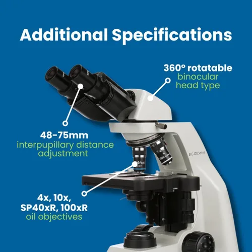 Vista 3 de Accu-Scope Microscopio compuesto EXC-120 - cabeza binocular, aumento 40-1000X, objetivos del acromato, etapa mecánica