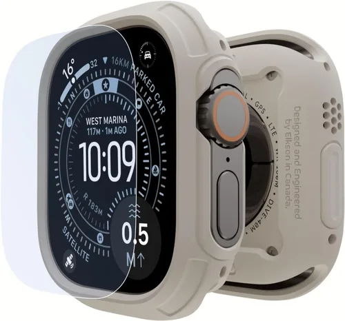Vista 16 de elkson para Apple Watch Ultra de 49mm Series 3/2/1 Estuche con Parachoques y Protector de Pantalla de Vidrio Templado, Serie Quattro Max Resistente