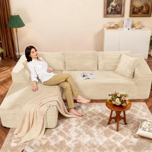 Vista 4 de COMHOMA - Sofá seccional modular de 105" con asiento profundo, sofá en forma de L tapizado en nube, brazos anchos, tela de corduroy, chaise lounge