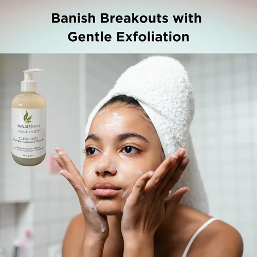 Vista 4 de Clear Skin AHA BHA Limpiador Exfoliante Limpiador Glicólico y Ácido Salicílico, Cuentas de Jojoba - Bomba de 8 oz