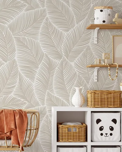 Vista 4 de Papel tapiz de hojas minimalistas, papel tapiz floral autoadhesivo extraíble, papel tapiz escandinavo para despegar y pegar