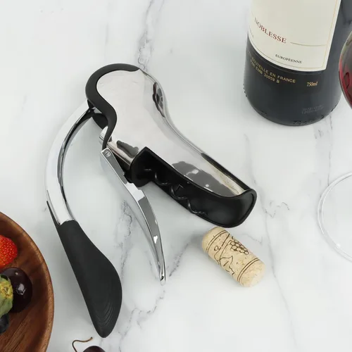 Vista 7 de KAYCROWN Abrebotellas de vino de acero inoxidable, sacacorchos de palanca vertical con diseño de cortador de lámina incorporado, sacacorchos de mano