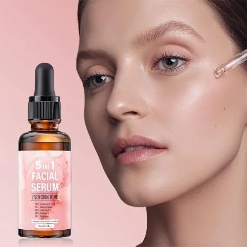 Vista 4 de Suero de vitamina C 5 en 1 para cara con 30% VC, ácido hialurónico y niacinamida, suero facial iluminador, hidratante y antioxidante para una piel