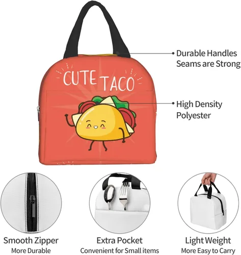 Vista 7 de Lonchera Kawaii de comida rápida con diseño de taco, reutilizable, para viajes, picnic, compras, trabajo, contenedor de alimentos para mujeres