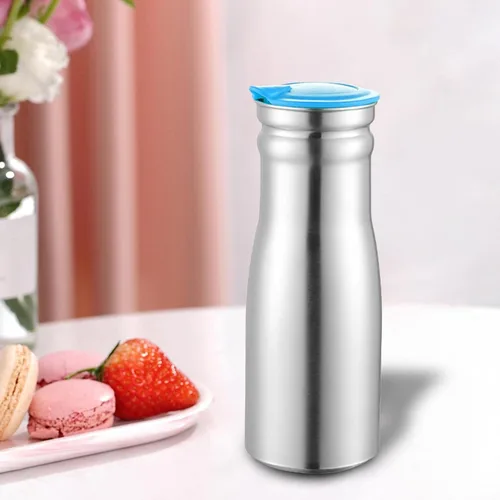 Vista 4 de Generic Hervidor de agua fría de acero inoxidable de 1 litro con tapa de polipropileno, botella aislada para té helado y bebidas frías, color azul
