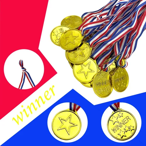 Vista 4 de 50 medallas de oro de plástico ganador de medallas de premio para niños deportes escolares, competiciones de fútbol, juegos, espectáculo
