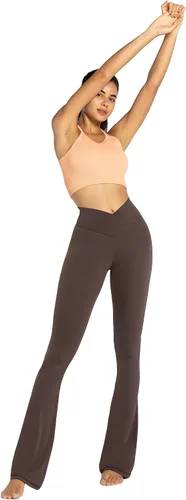Vista 5 de Sunzel Leggings acampanados, pantalones de yoga cruzados con control de abdomen, cintura alta y pierna ancha