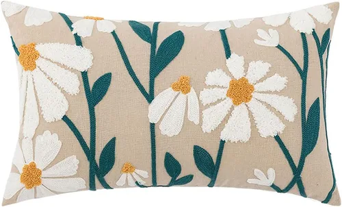 Vista 18 de vctops Funda de almohada decorativa de lino con bordado floral bohemio para sofá, cama (margarita, 18 x 18 pulgadas)