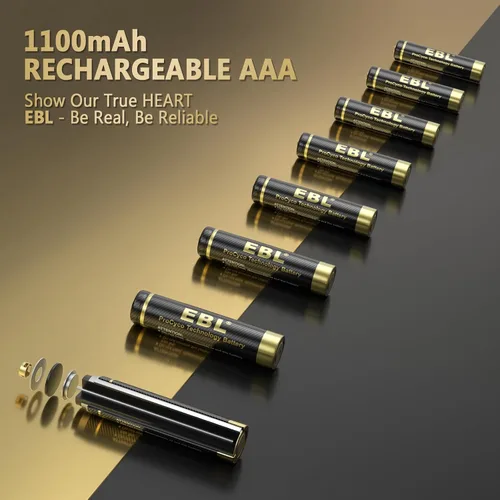 Vista 5 de EBL Cargador de batería con 20 pilas AAA recargables NiMH 1100mAh alto rendimiento