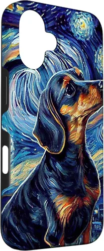 Vista 3 de Funda para iPhone 16 Starry Night Famoso Estilo de Pintura Dachshund