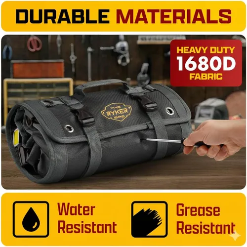 Vista 6 de The Ryker Bag Black Pro Tool Roll - Organizador de herramientas enrollable de lona resistente con bolsas desmontables para pernos, dados y pequeñas