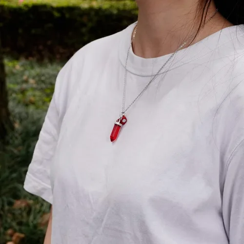 Vista 7 de POZANKI 2 collares con dije de cristal curativo de cuarzo negro y rojo, collar de corazón a juego para parejas, mejor amigo, novio, novia, regalo